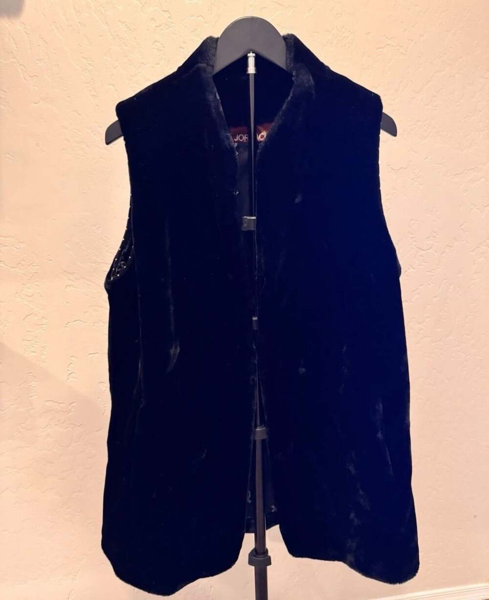 Vintage Jordache Faux Fur Vest Size 13-14 Black Studded Made In USA